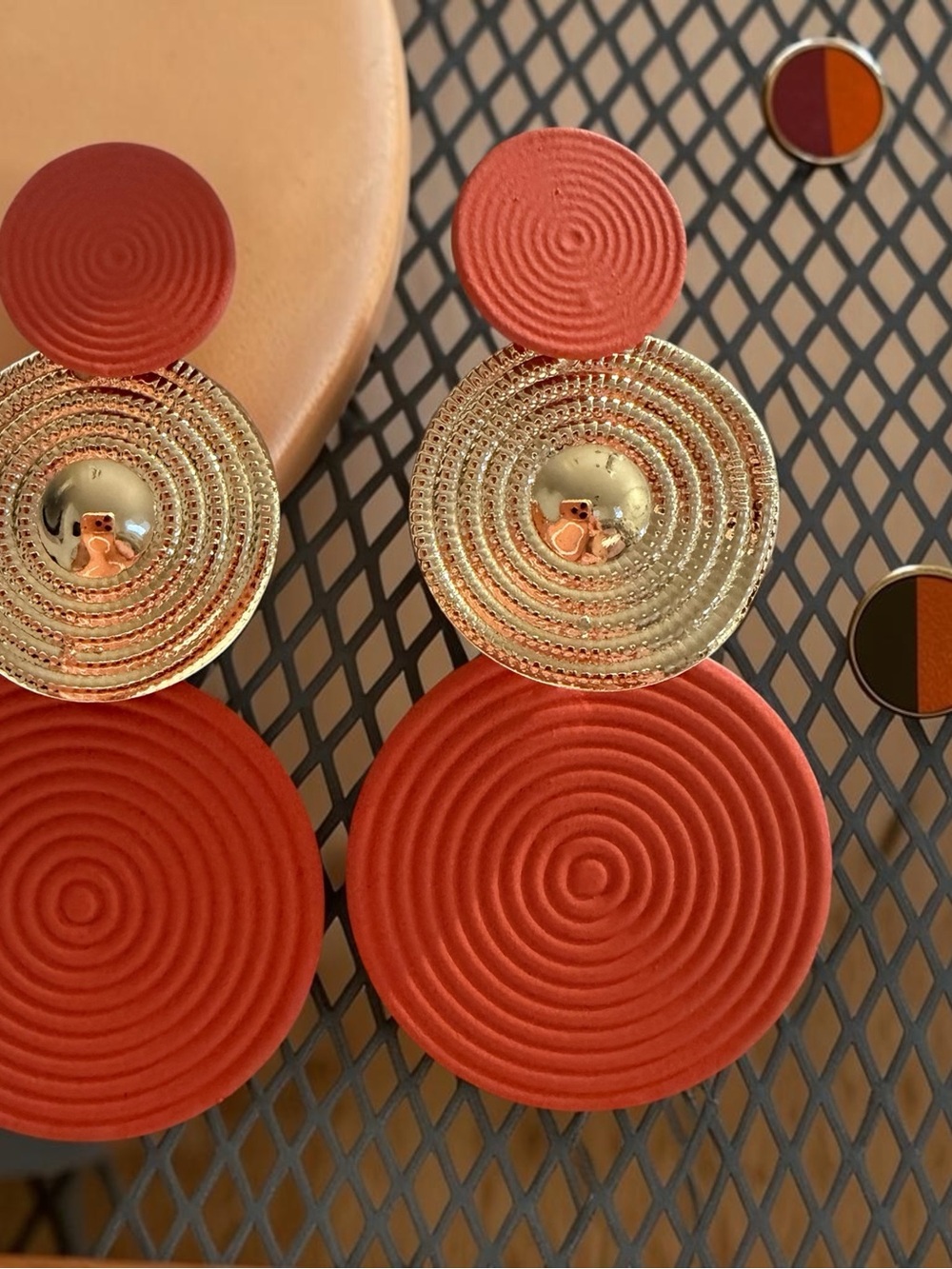 Gold and Orange Statement Drop Earrings